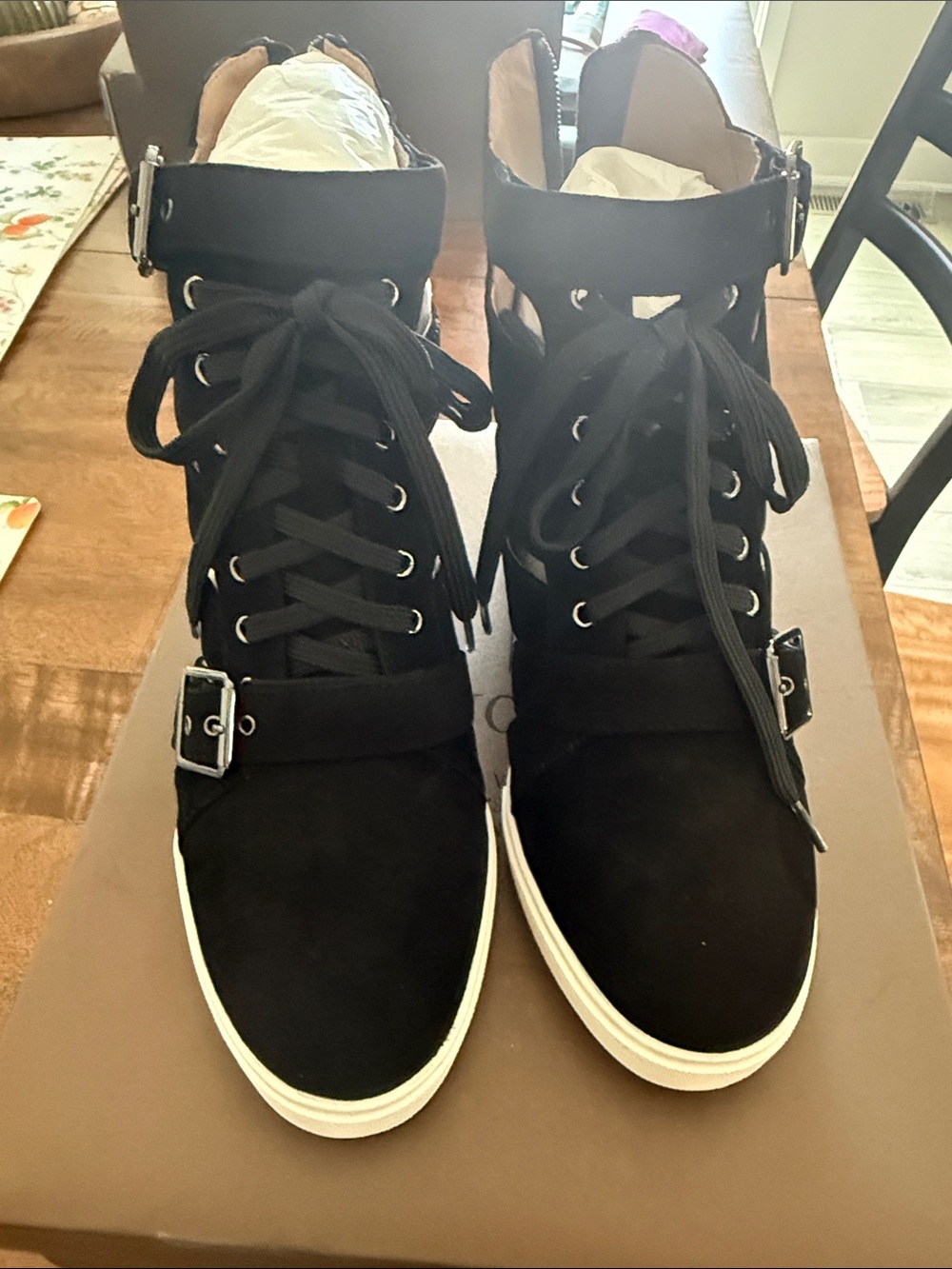 Paolo Black High-Top Lace-Up Buckle Sneakers